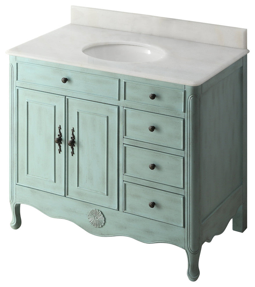 38 Inch Distressed Light Blue Cottage Style Daleville Bathroom Sink Vanity, No Mirror No Faucet