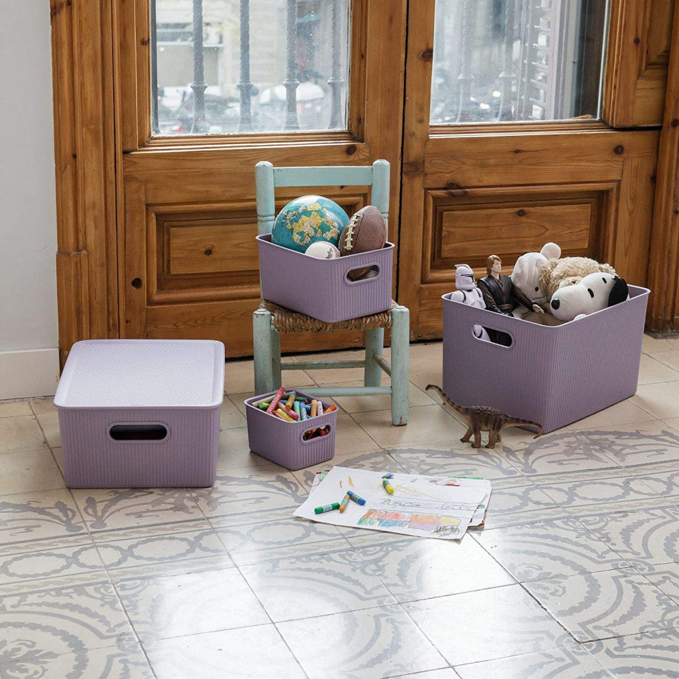 Superio Ribbed Storage Bin, Plastic Storage Basket, Lilac, 15 L