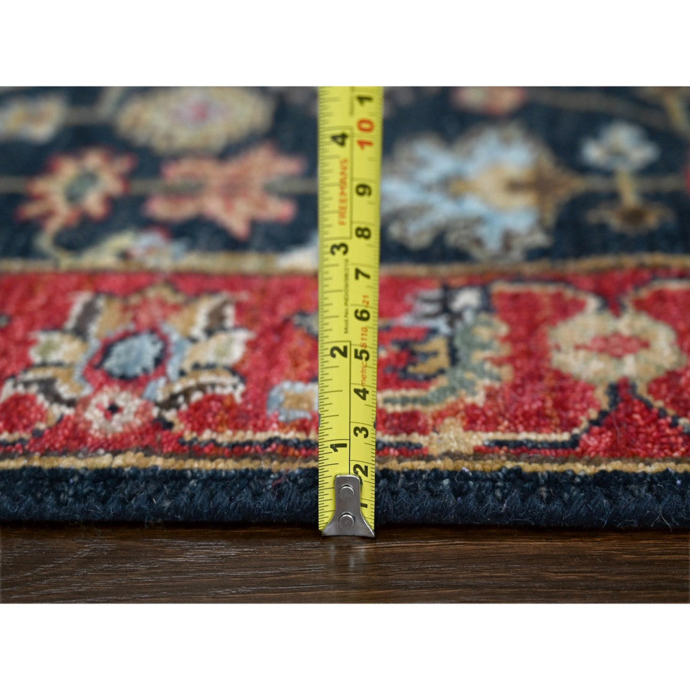 Denim Black, Organic Wool, Hand Knotted, Karajeh Design Runner Rug, 2'7"x10'1"