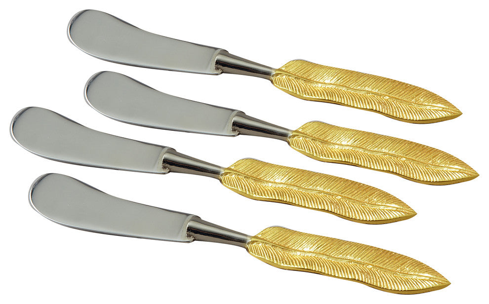 Elegance Gold Feather Butter/Pate Knives, Set of 4