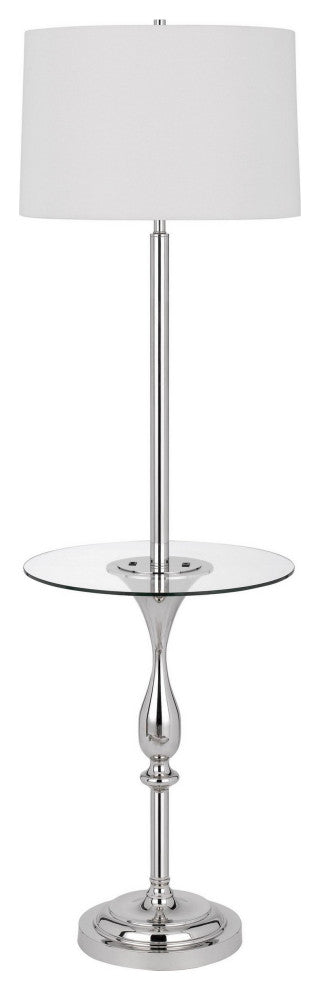 Benzara BM282145 Ava 61" Floor Lamp, Glass Tray Table, 1 USB Port, Glossy