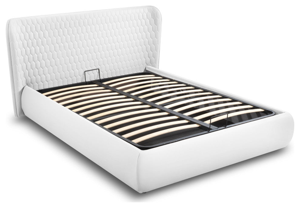 Agoura Queen Storage Bed, White PU Leather