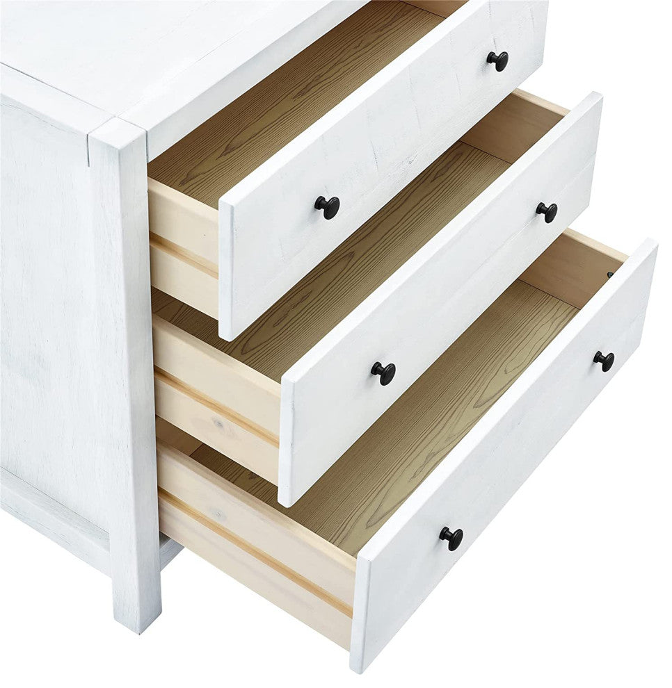 Rustic Wood with 3-Drawer Dresser, White Washed