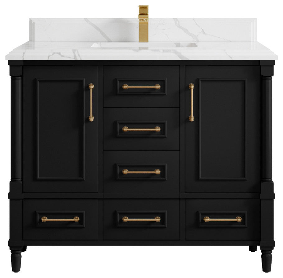 Aberdeen 42 Single Sink Bath Vanity in Black 1.5" White Quartz