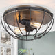 LNC Farmhouse 2-Light Balck Cage Flush Mount Ceiling Light With Wood Accent