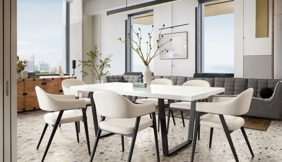 Adele Dining Accent Chairs, Set of 2, Cream Fabric, Metal Frame
