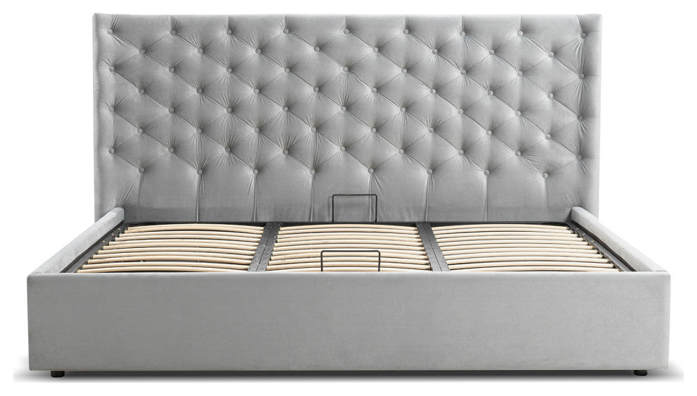 Parker King Storage Bed in Gray Velvet Fabric