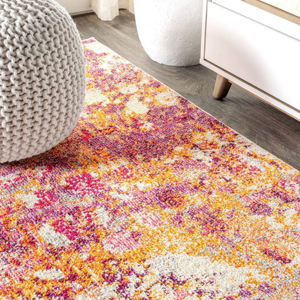 Contemporary POP Modern Abstract Area Rug, Pink/Orange, 8 X 10