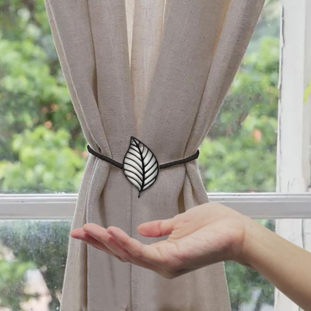 Magnetic Curtain Tiebacks "“ Leaf Design in Resin, White, Pack of 1