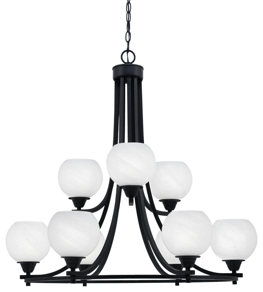 Paramount 9-Light Chandelier, Matte Black, 5.75" White Marble Glass
