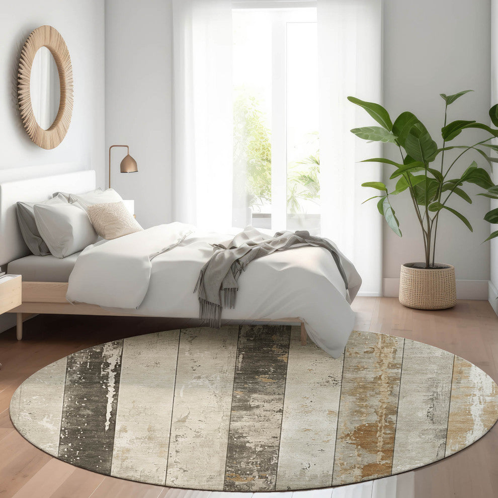 Machine Washable Indoor/Outdoor Chantille ACN1868 Beige 8' x 8' Round Rug
