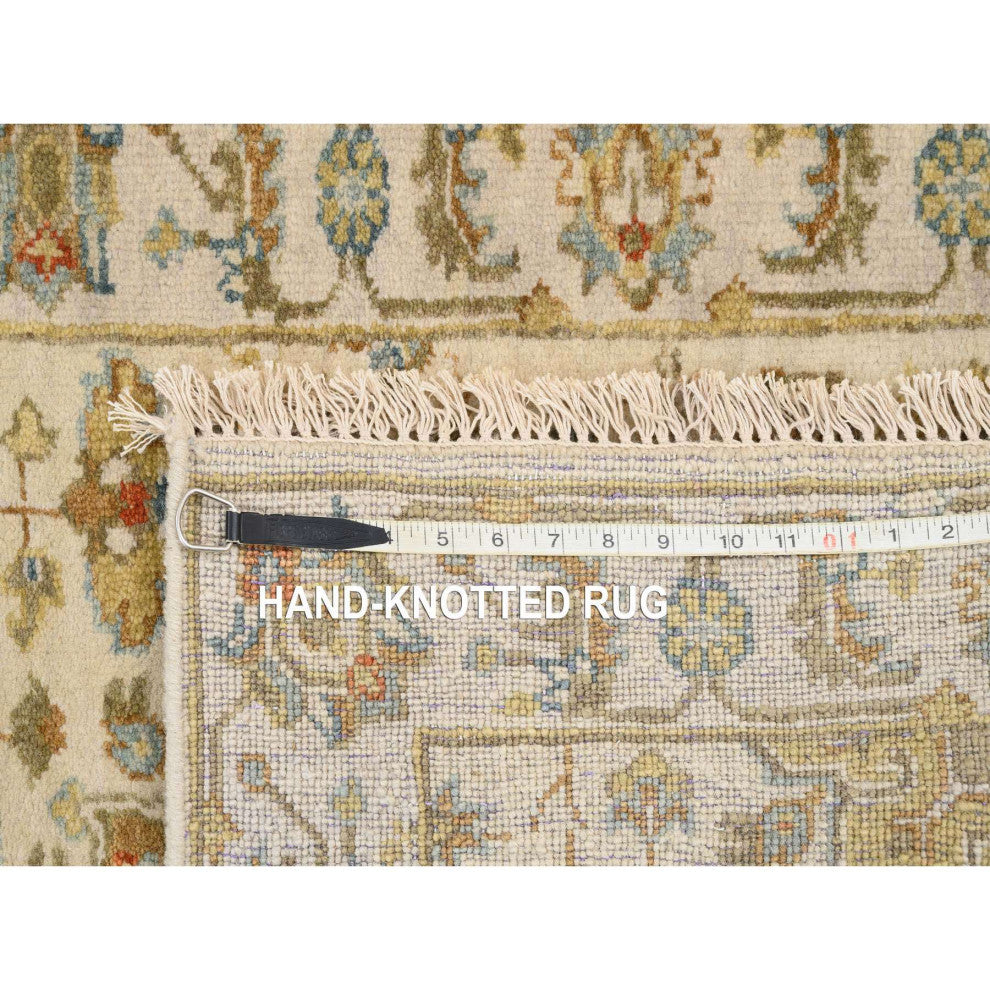 Ivory, Karajeh Design, Soft Pure Wool, Hand Knotted, Oriental Rug, 2'7" x 9'9"