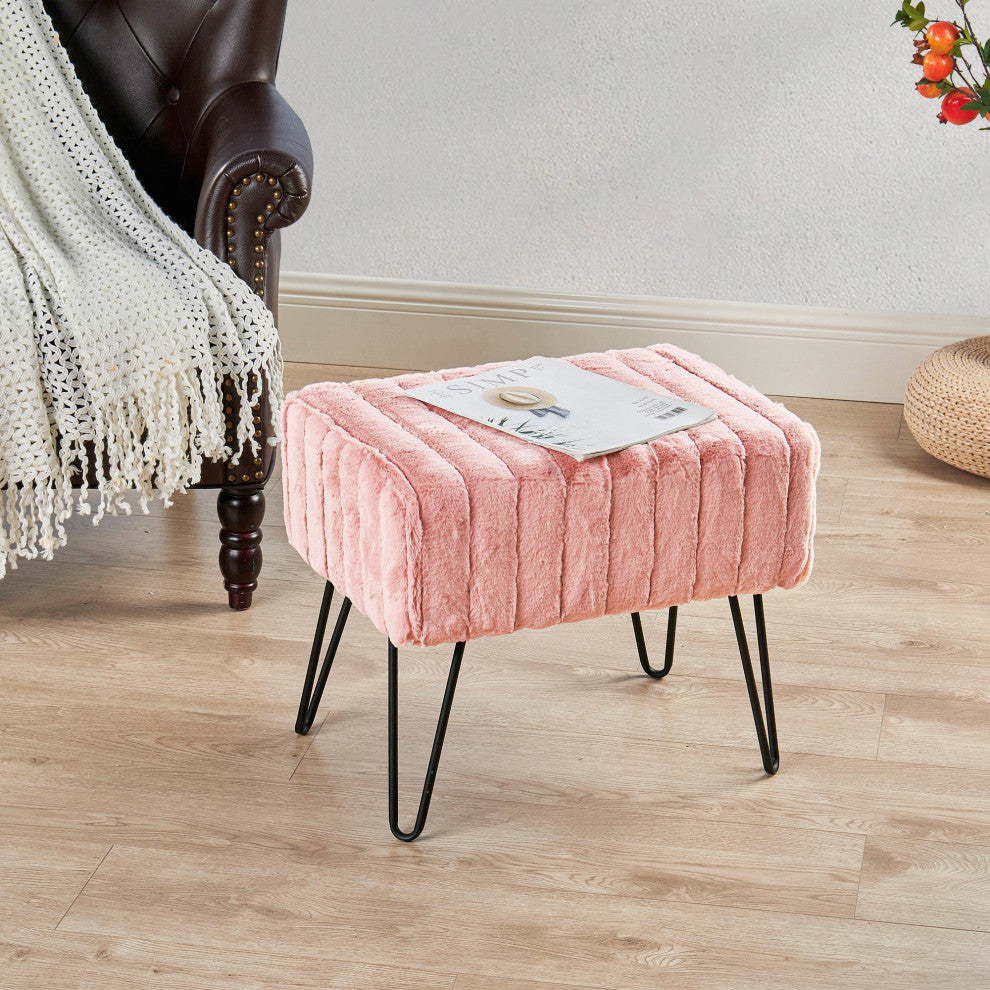 Serenta Super Mink Ottoman, Soft Pink, 19''x13''x17''