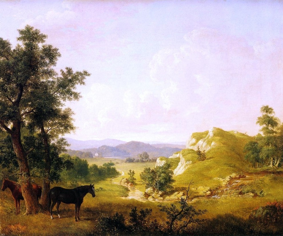 Thomas Hewes Hinckley Landscape with Horses, 20"x25" Gallery Wrapped Canvas