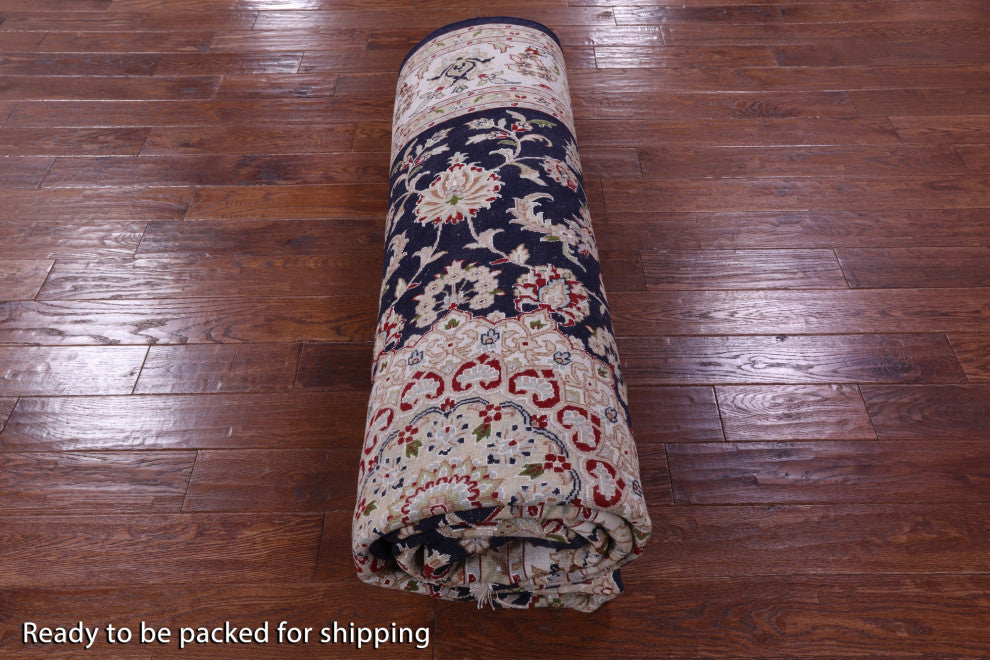 8' 11" X 12' 5" Wool & Silk Persian Nain Handmade Rug - Q14724