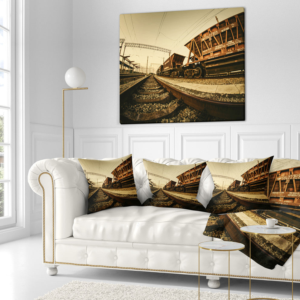 Railway Tracks in Ukraine Landscape Photo Throw Pillow, 16"x16"