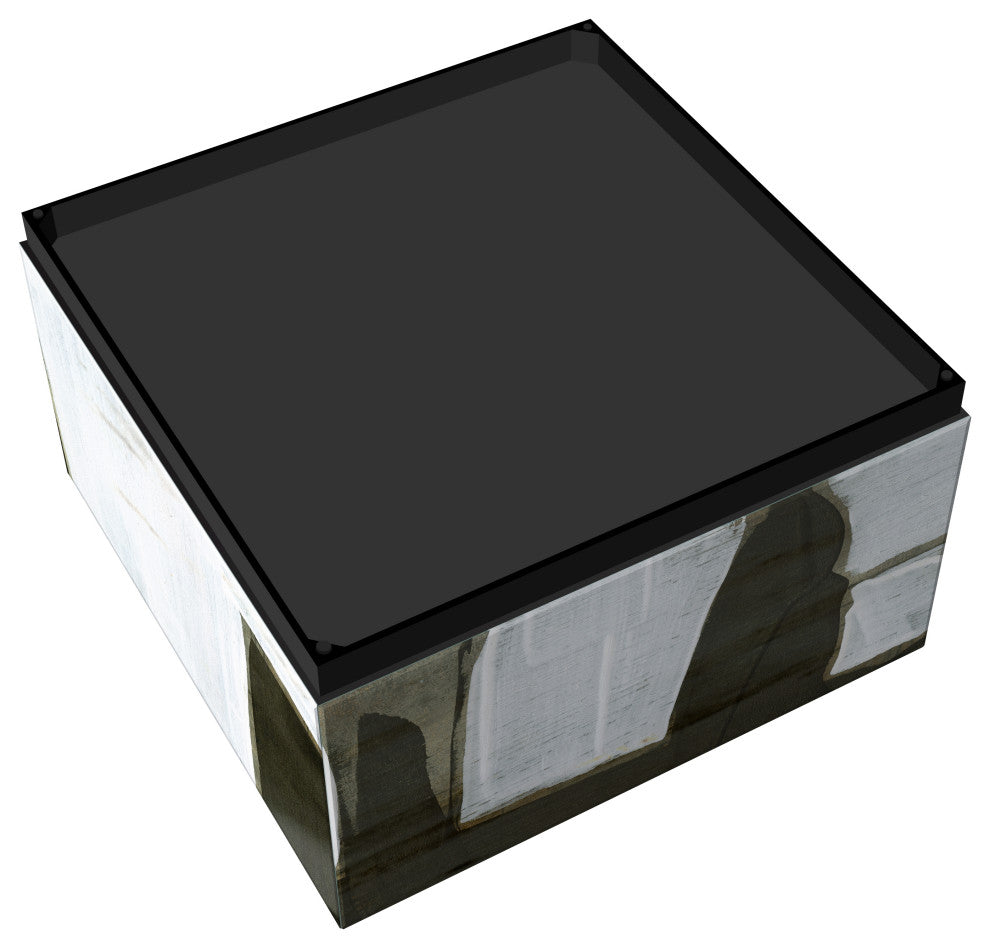 "Ode an Kline III" Reverse Printed Glass Cocktail Table with Black Plinth Base