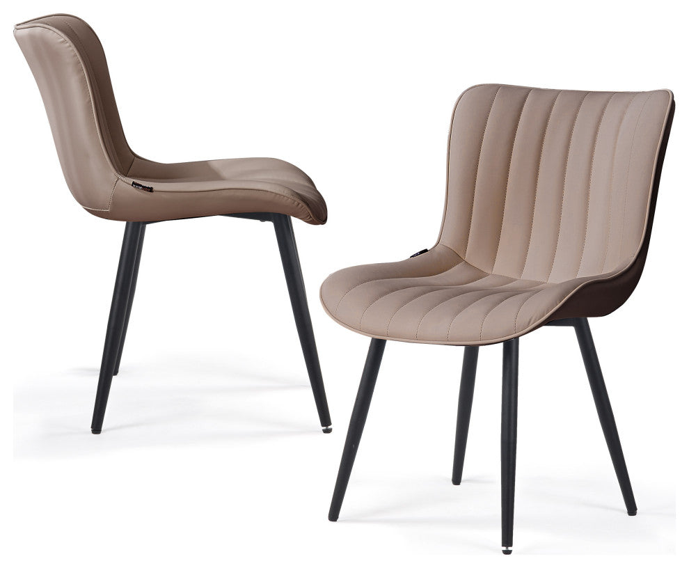 Younike Dining Chair Set of 2, Liner Pattern Faux Leather, Khaki