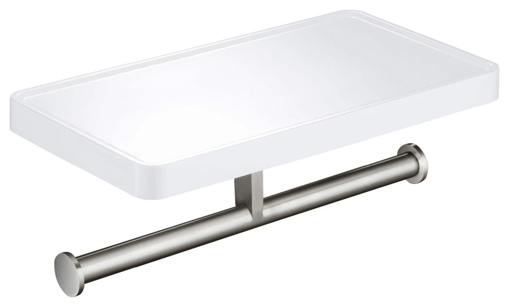 Deco Bathroom Toilet Paper Holder Double Roll With Shelf, Brushed Nickel