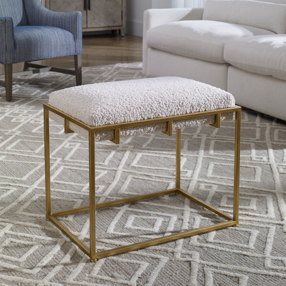 Uttermost Paradox Small Gold & White Shearling bench