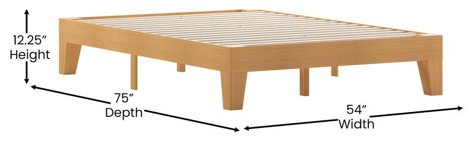 Evelyn Wood Platform Bed with Wooden Support Slats, No Box Spring Required, Natural, Full