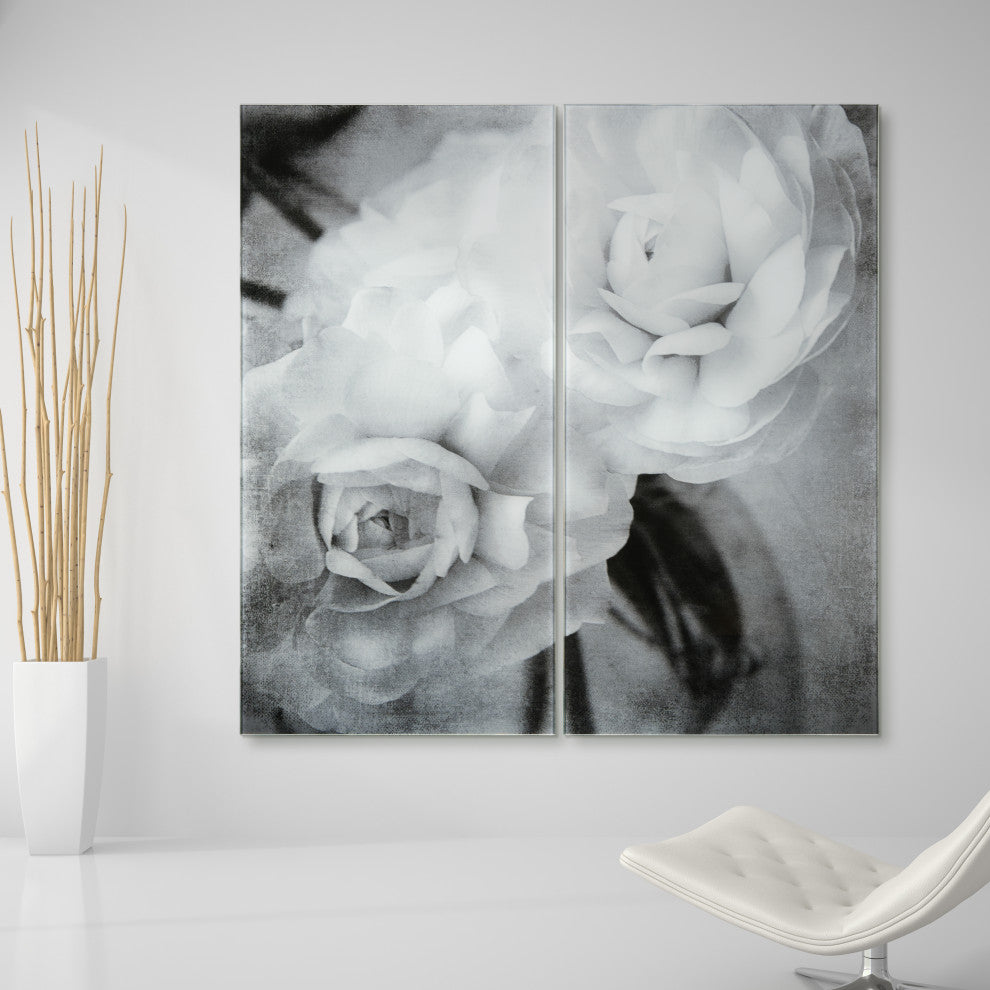 "Dark Ranunculus" Frameless Free Floating Tempered Glass Graphic Wall Art Set