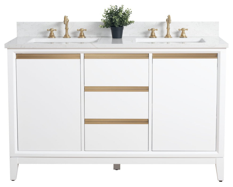 Vanity Art Bathroom Vanity With Sink, White, 54" Double