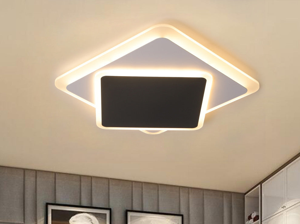 2-Light LED Flush Mount Light Unique Statement Square Ceiling Light, Black/White