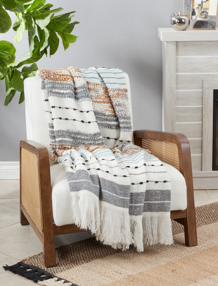 Chunky Woven Design Throw Blanket, Grey, 50"x60"