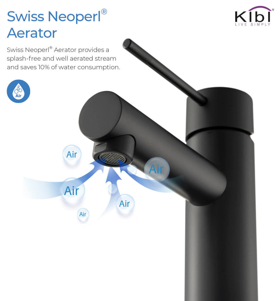 Circular X Brass Single Hole Bathroom Faucet KBF1010, Matte Black, With Drain