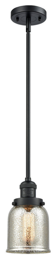 Small Bell 1-Light LED Pendant, Matte Black, Glass: Silver Mercury