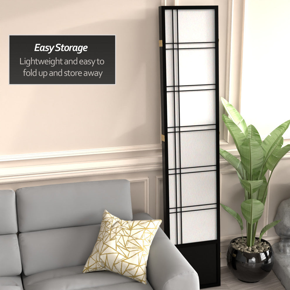 7' Tall Double Cross Shoji Screen, Black, 3 Panels