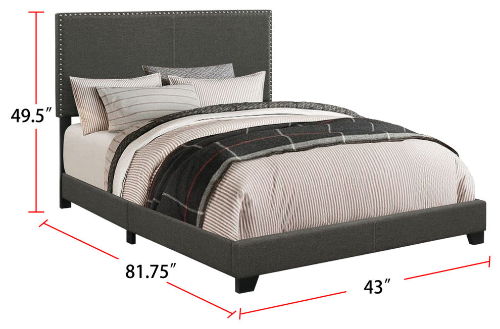 Nailhead Upholstered Twin Bed, Charcoal