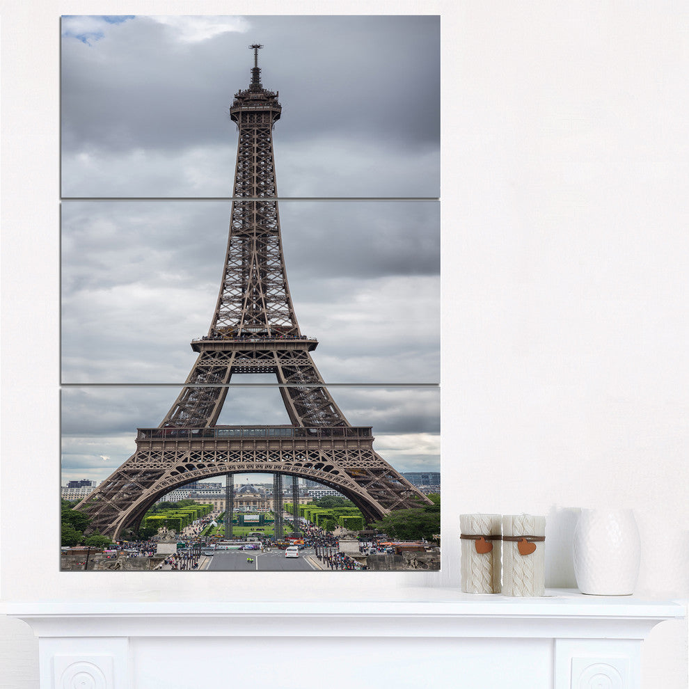 "Grayscale Eiffel Tower" Photography Canvas Print, 3 Panels, 28"x36"
