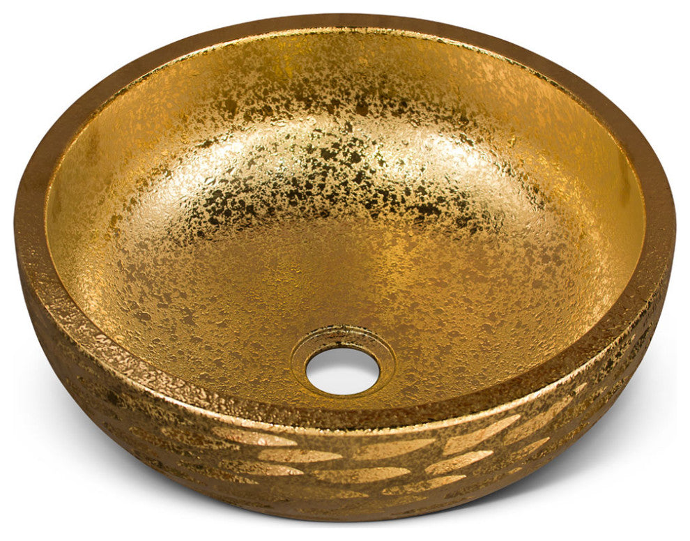 16in Abstact Design Gold Textured Oriental Porcelain Basin