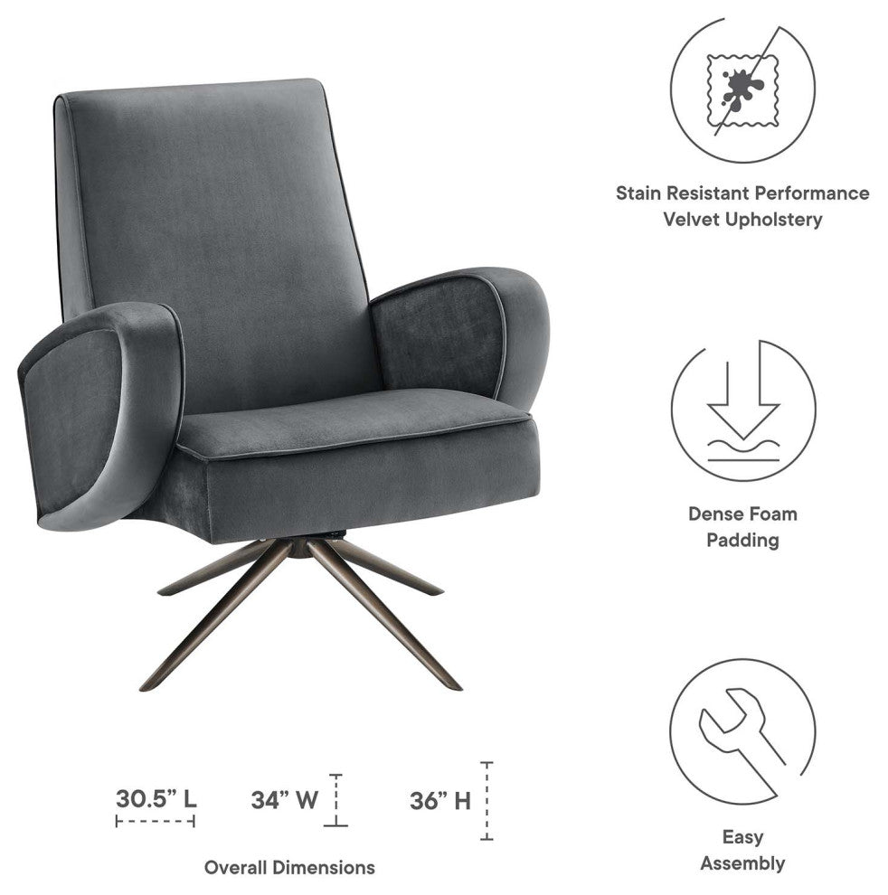 Armchair Swivel Accent Chair, Gray, Velvet, Modern, Lounge Hospitality