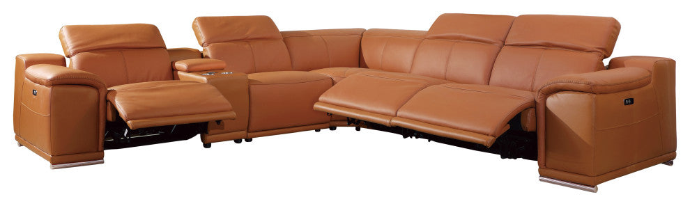 Federico 6-Piece L-Shaped Top Grain Italian Leather Sectional, Camel