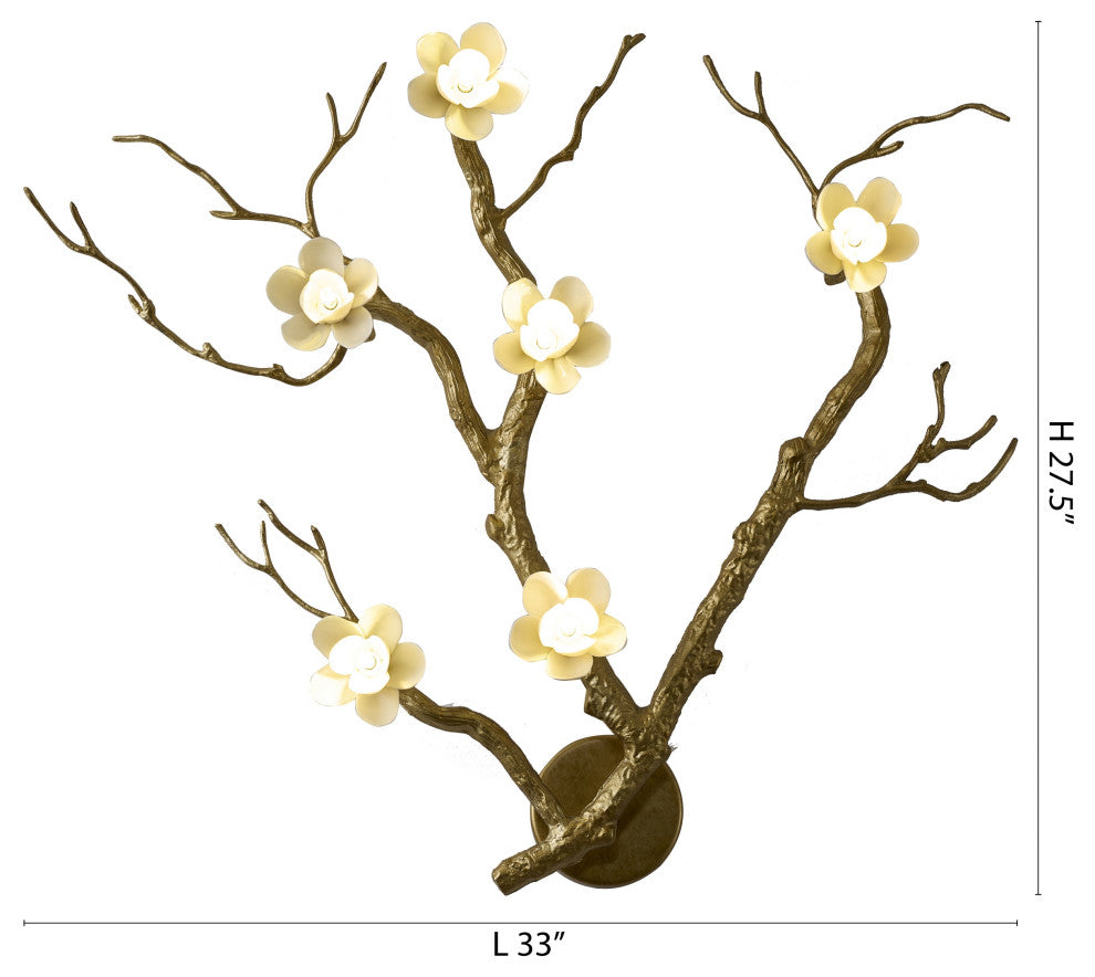 6-Light Brass Aluminum Wall Sconce With White Ceramic Shades