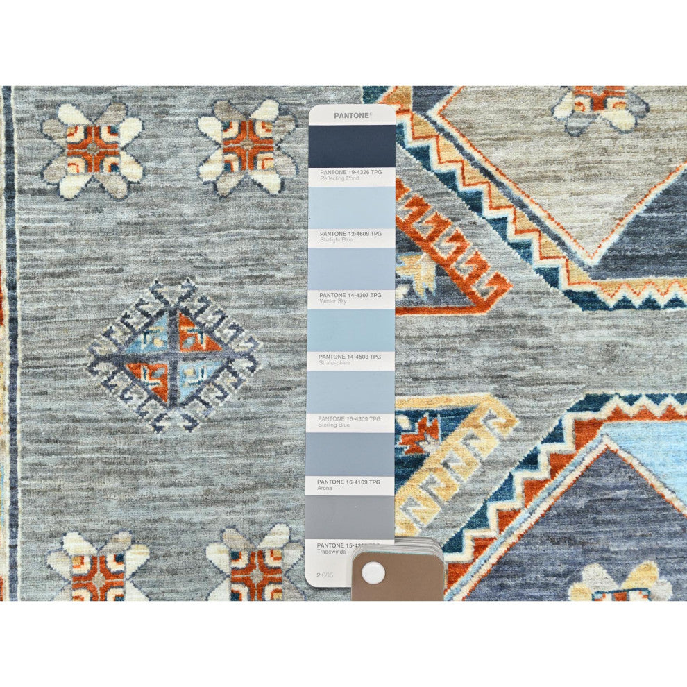 Cadet Gray Armenian Inspired Caucasian Design Wool Hand Knotted Rug 8'3"x9'9"