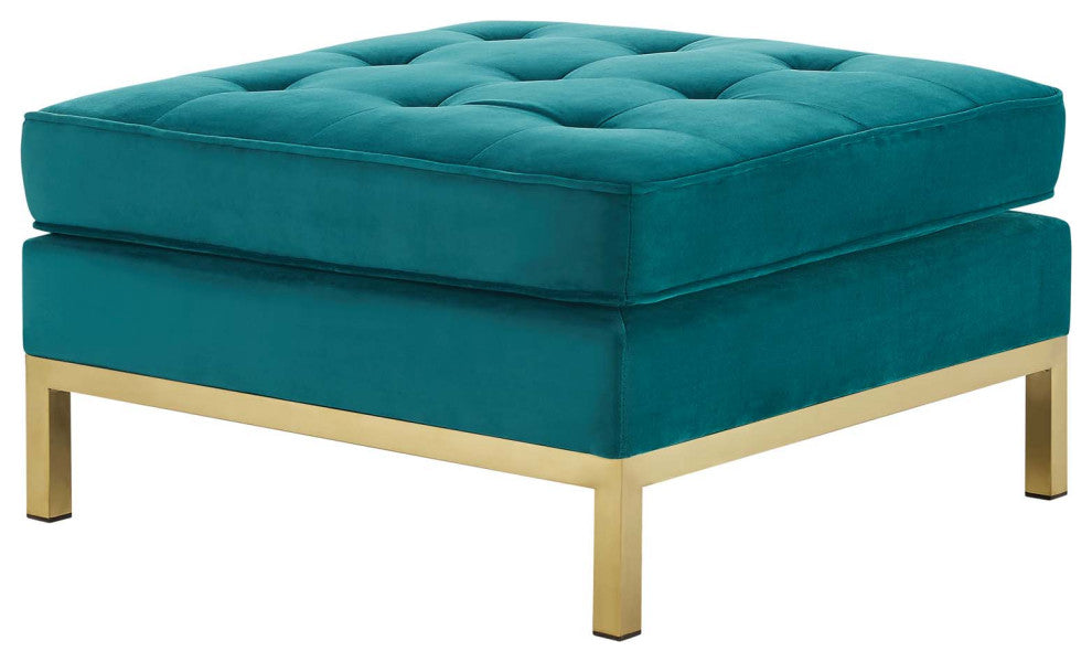 Accent Chair Ottoman, Velvet, Gold Teal Blue, Modern, Living Lounge Hospitality