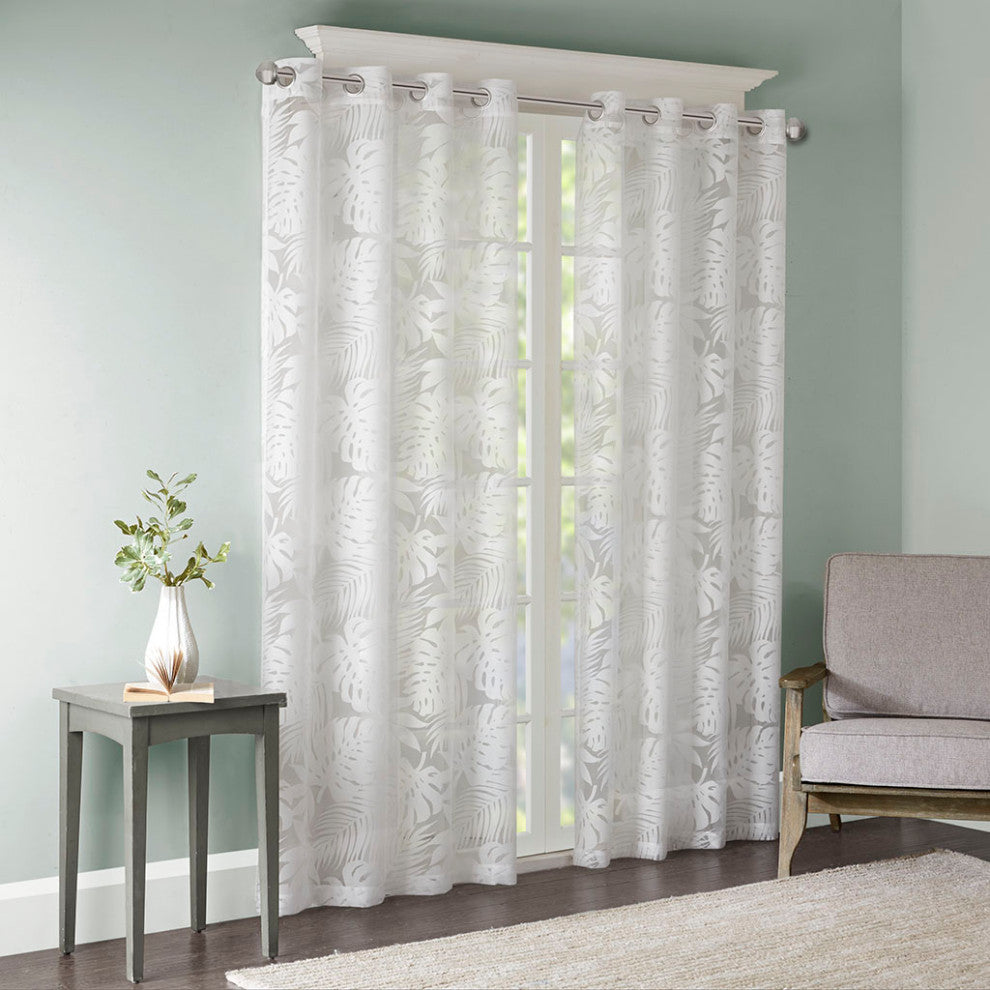 Madison Park Leilani Palm Leaf Burnout Window Sheer, White