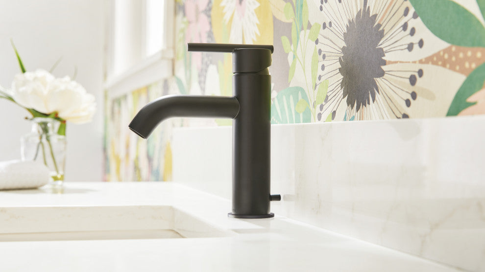 Parma 1H Bath Faucet, Metal Touch Down Drain, Deck Plate, 1.2gpm, Stain Black
