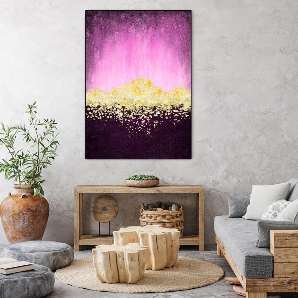 "Fuschia And Silver Wave" Framed Canvas by Giant Art 24"x32"