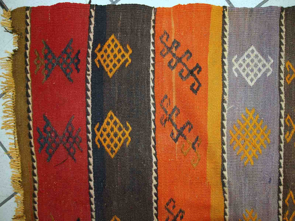 Handmade vintage Persian Sumak kilim 2,3' x 4.3' (70cm x 132cm) 1940s