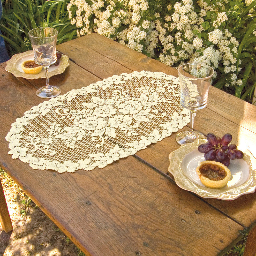 Victorian Rose 13"x24" Doily, Set of 4, Ecru