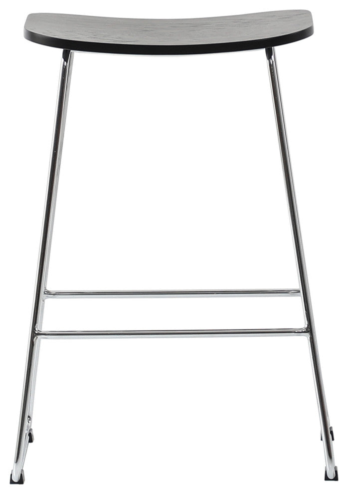 LeisureMod Melrose Modern Wood Counter Stool With Chrome Base Set of 2, Black