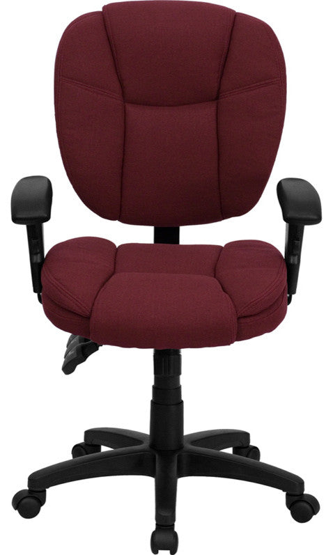 Mid-Back Fabric Multi-Functional Ergonomic Swivel Task Chair With Arms, Burgundy
