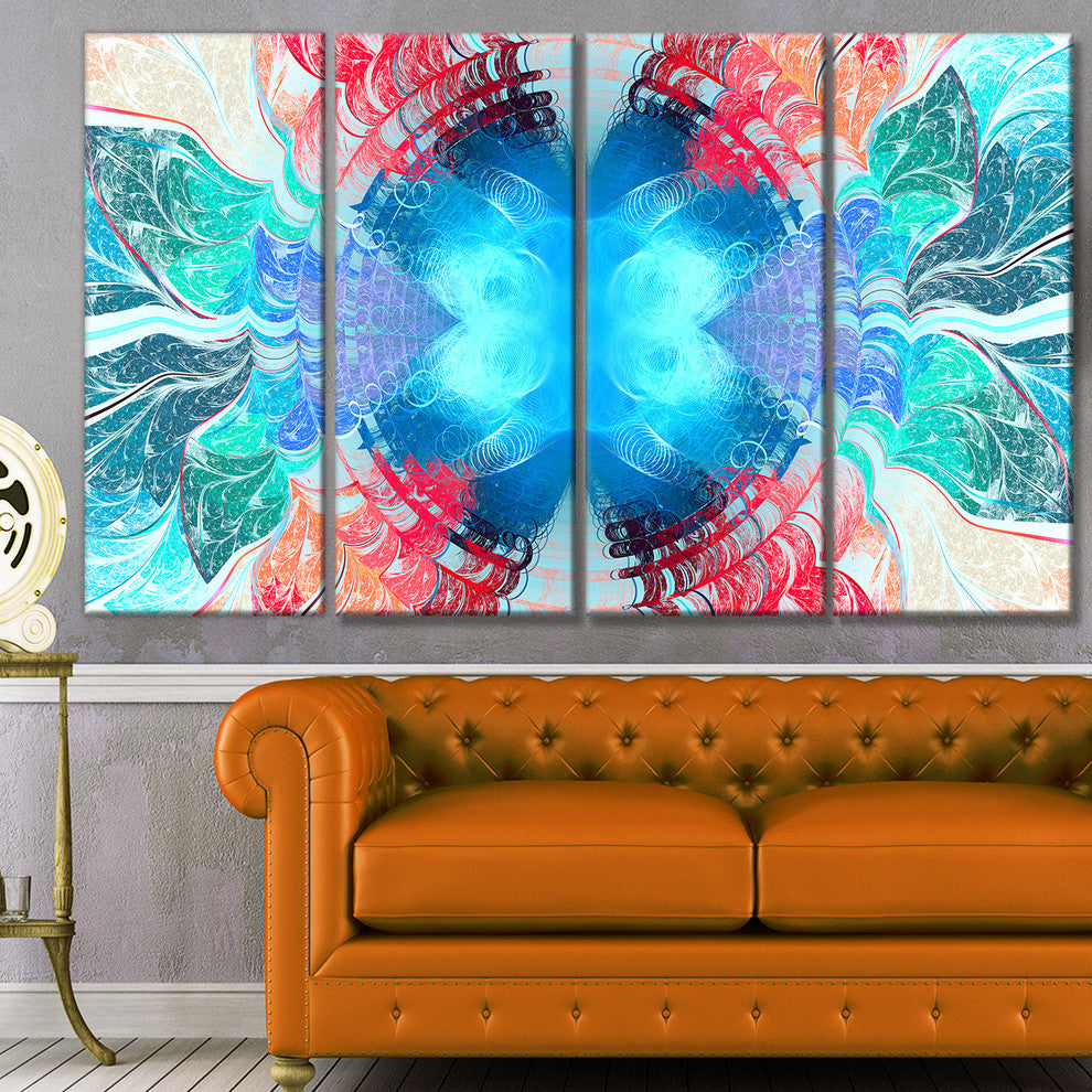 Extraordinary Fractal Blue Texture, Abstract Canvas Art Print, 48"x28", 4 Panels
