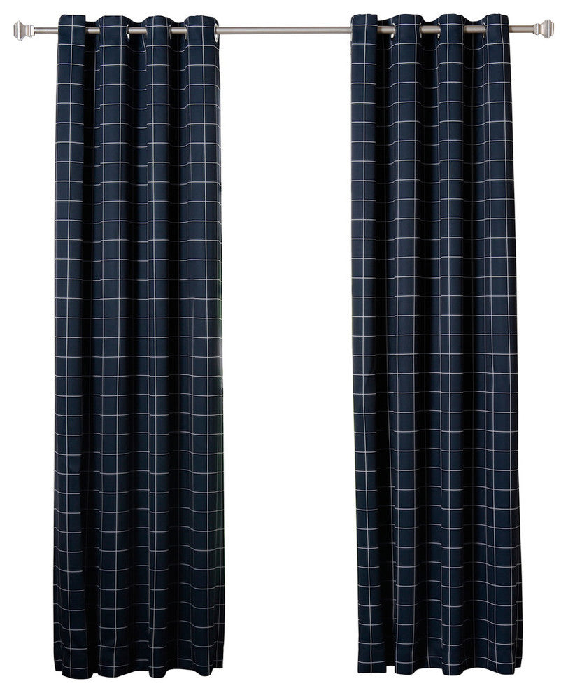 Plaid Curtains, Pair, Navy, 96"