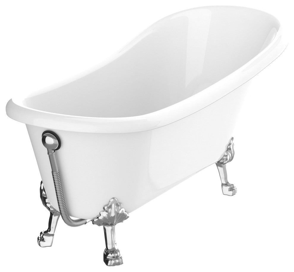 ANZZI Diamante 67.32" White Acrylic Slipper Claw Foot Tub, Lion's Paw Feet